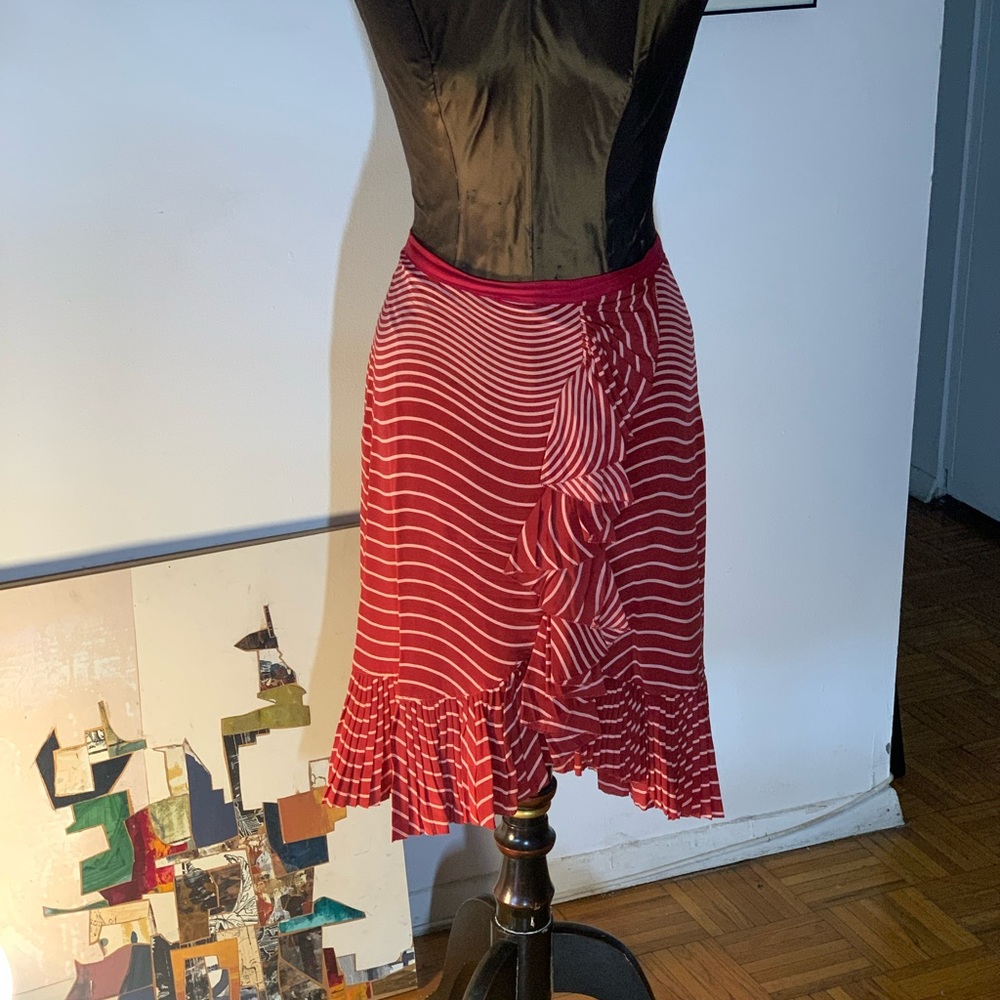 Tori Burch - “Tango” Red & White Stripes Silk Skirt - Size 10